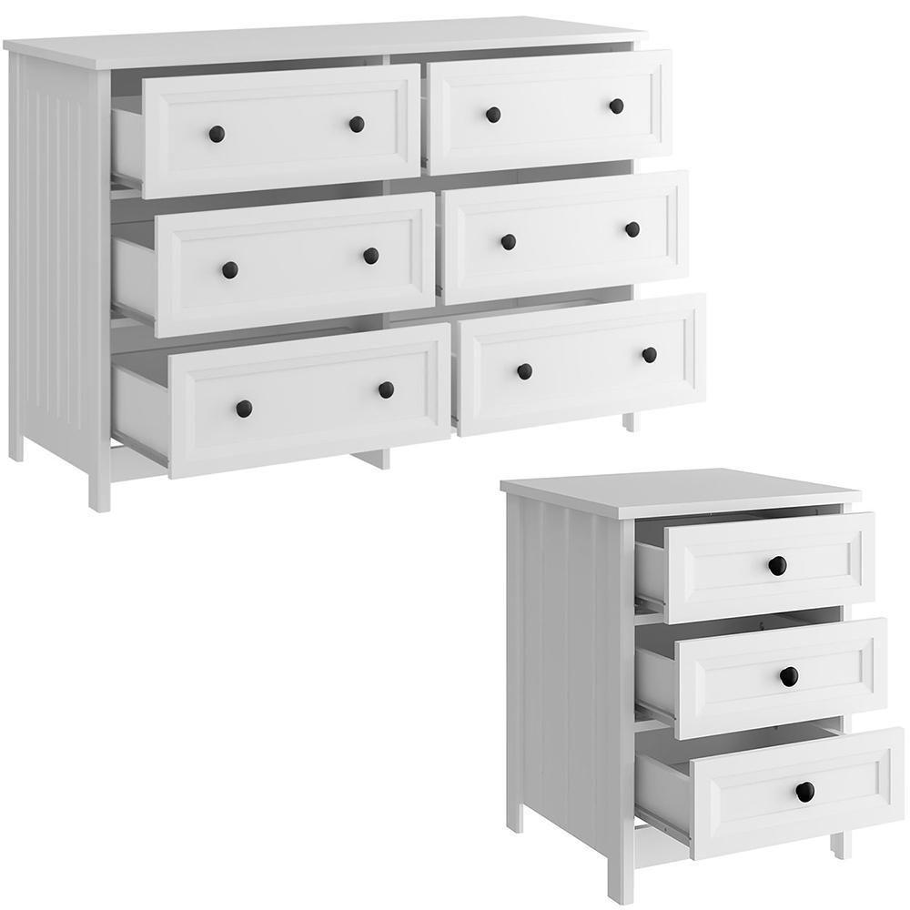 Comoda 6 Gavetas E 02 Mesas De Cabeceira 3 Gavetas Branco Dtall Branco - 9