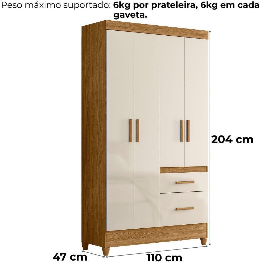 Guarda Roupa Solteiro Madri 4p 110 Cm Freijo Off White Moval - 3