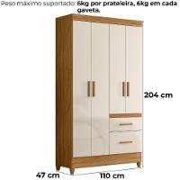 Guarda Roupa Solteiro Madri 4p 110 Cm Freijo Off White Moval - 3