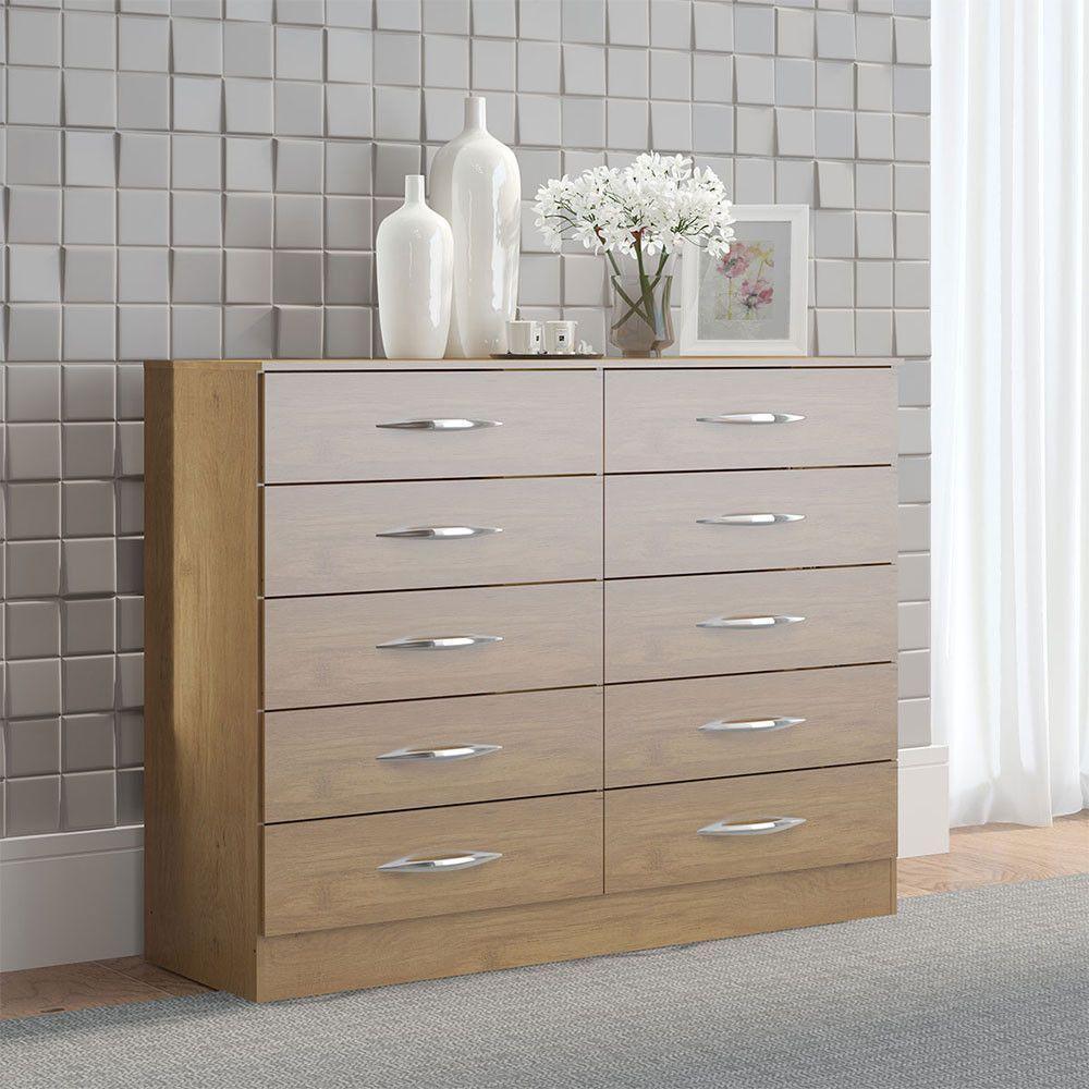 Cômoda Para Quarto 117x92cm 10 Gavetas Mdp 3017 Menu Móveis Carvalho - 1