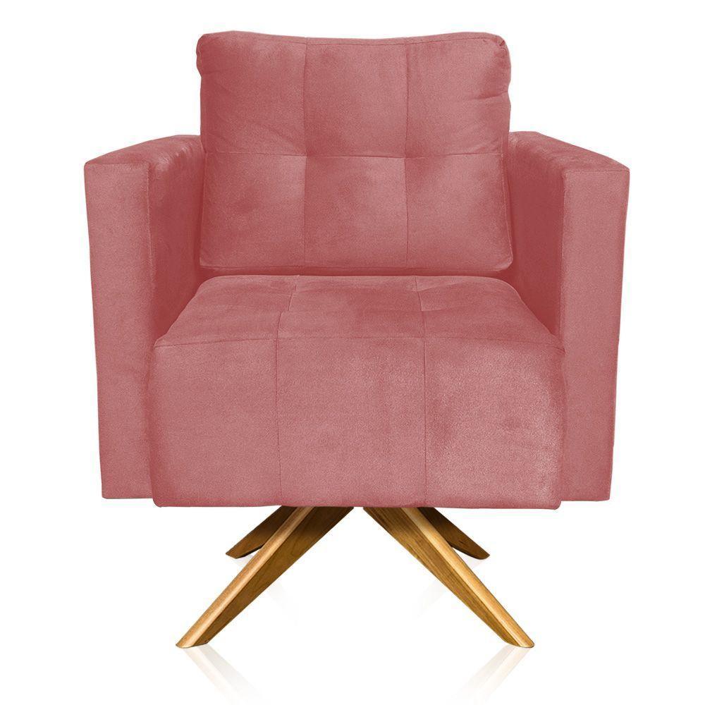 Kit 2 Poltronas Giratória Livia Suede Base De Madeira Ma30 D01 - DRossi Rose - 6