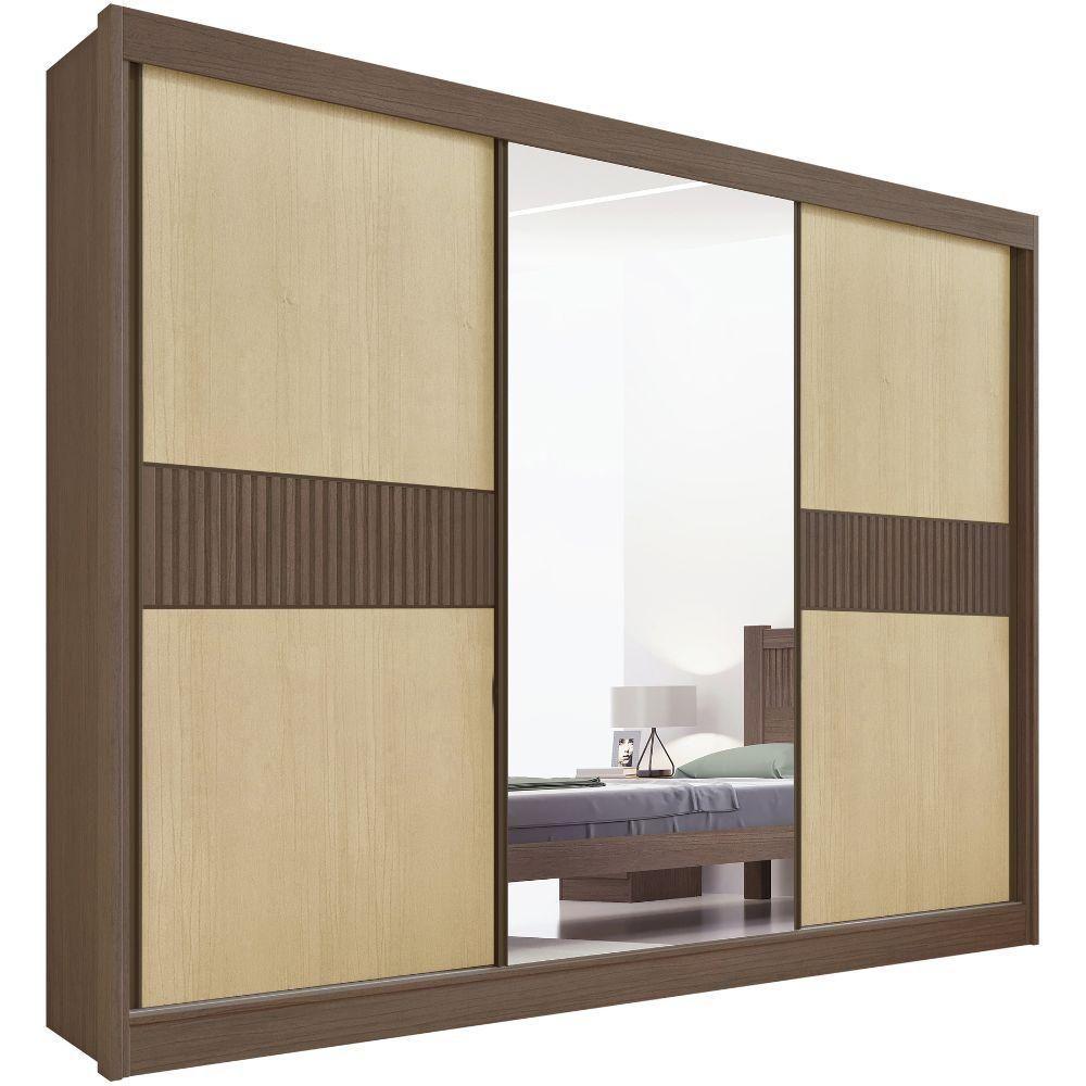 Guarda Roupa Los Angeles Ripado Castanho Linho 3 Portas 6 Gavetas D?doro - 1