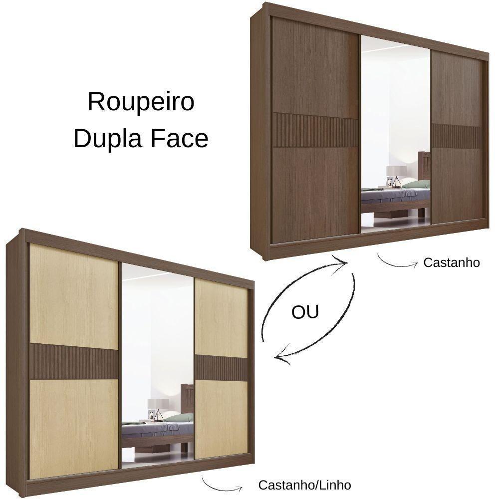 Guarda Roupa Los Angeles Ripado Castanho Linho 3 Portas 6 Gavetas D?doro - 4