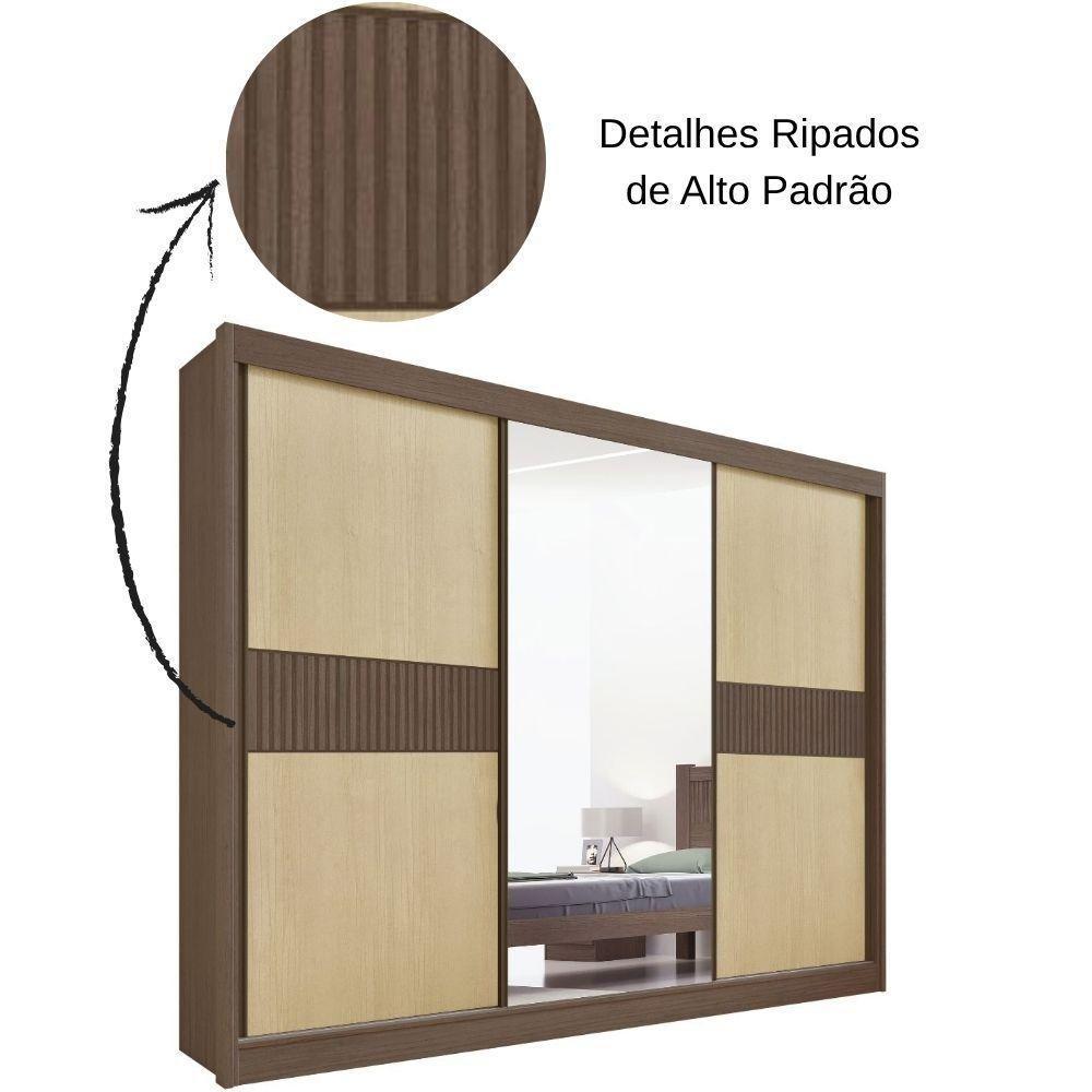 Guarda Roupa Los Angeles Ripado Castanho Linho 3 Portas 6 Gavetas D?doro - 6