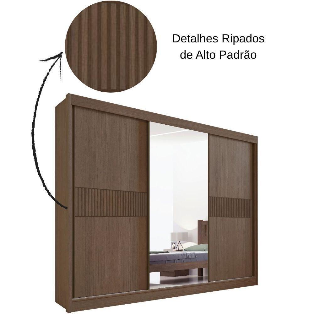 Guarda Roupa Los Angeles Ripado Castanho Linho 3 Portas 6 Gavetas D?doro - 7