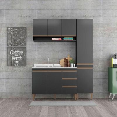 Cozinha Compacta Balcão Pia Kitnet 160x202 3 Pçs Menu Móveis Preto