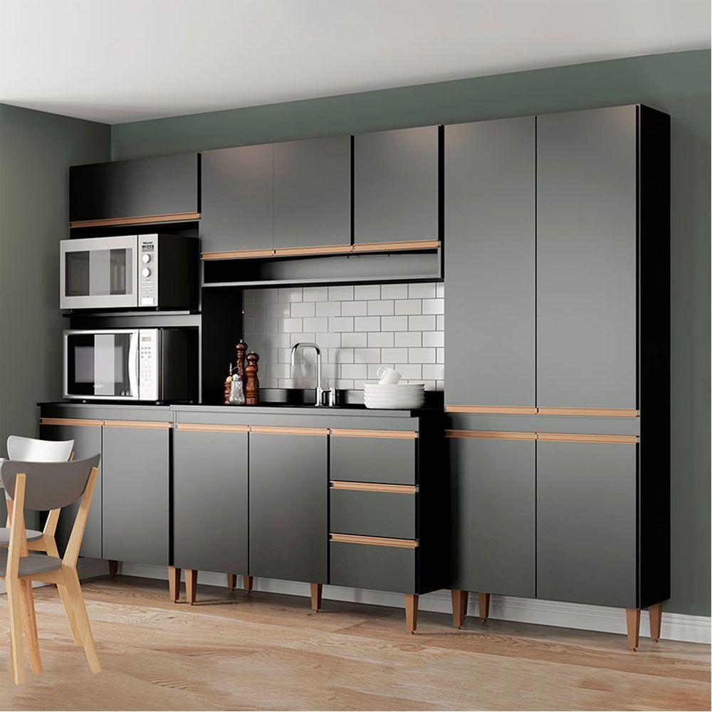 Cozinha Modulada Com Paneleiro Torre Quente 4pçs Menu Móveis Preto - 1
