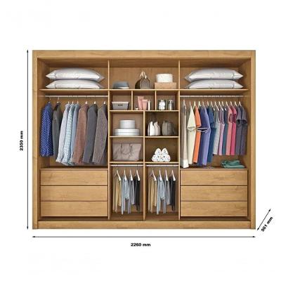 Guarda Roupa Casal Athenas 3 Portas Correr 6 Gavetas Peroba-Off White MDF Móveis Europa