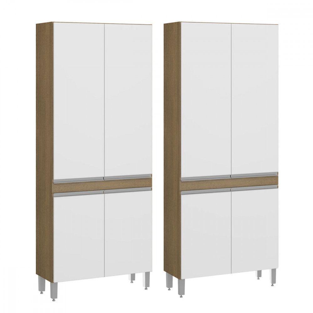 Kit Armário Paneleiro Multiuso 4 Portas Cozinha Mdp Branco Carvalho - 1