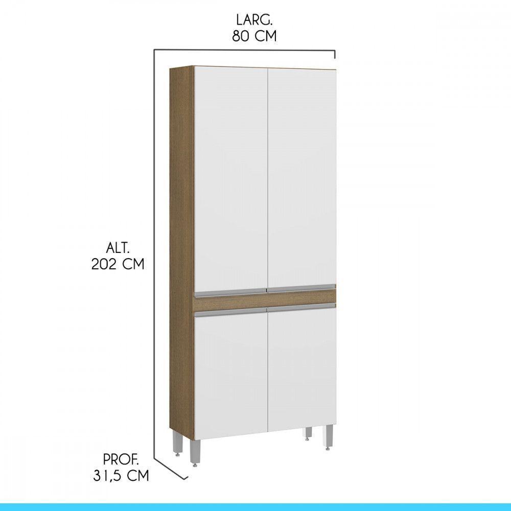 Kit Armário Paneleiro Multiuso 4 Portas Cozinha Mdp Branco Carvalho - 4