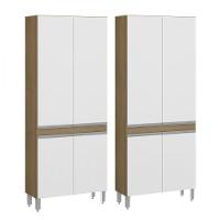 Kit Armário Paneleiro Multiuso 4 Portas Cozinha Mdp Branco Carvalho - 1