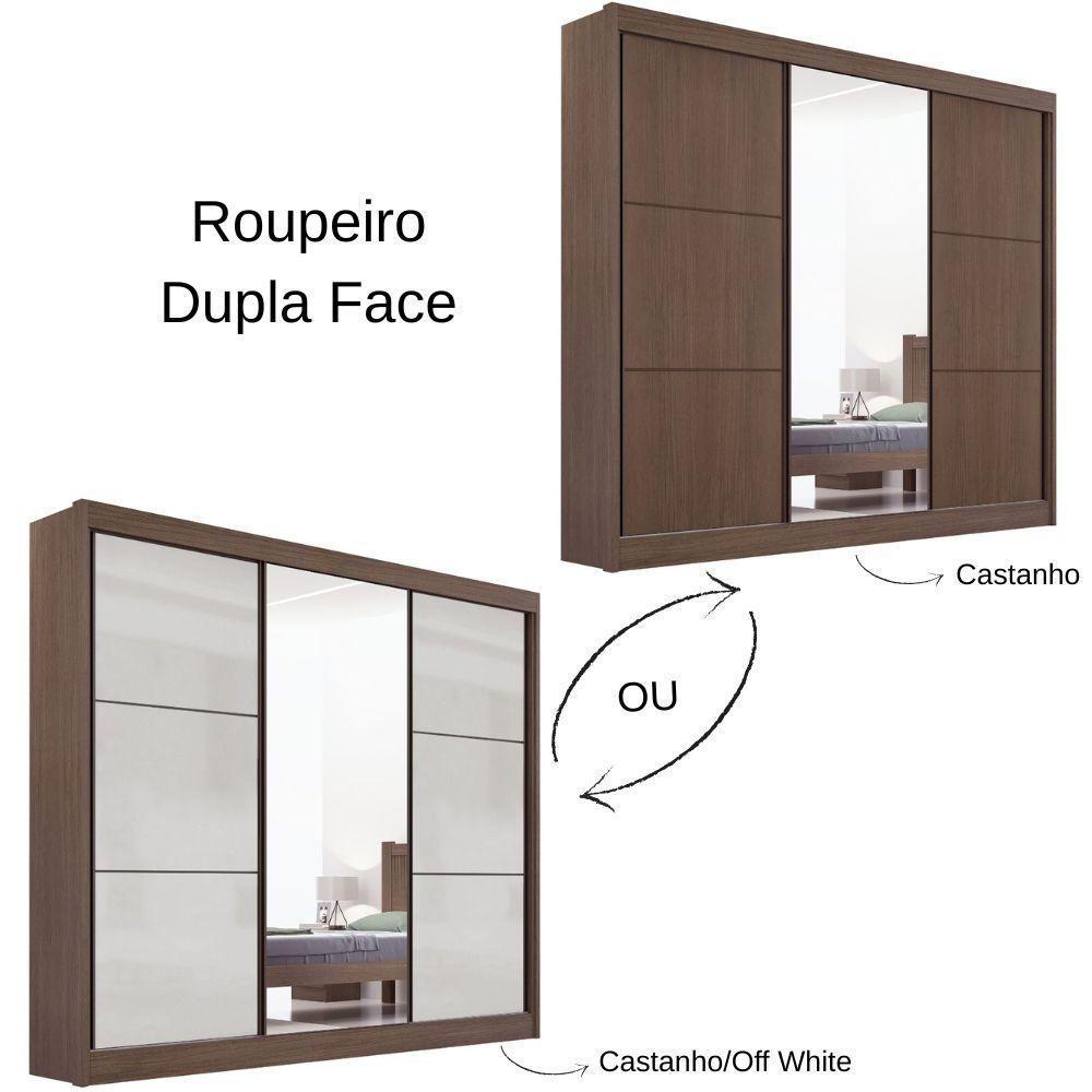 Guarda Roupa Cristal Castanho Off White 3 Portas 6 Gavetas D?doro - 4