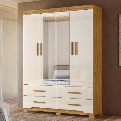 Guarda Roupa Casal Miami 4 Portas Bater Freijo Off White MDF MDP
