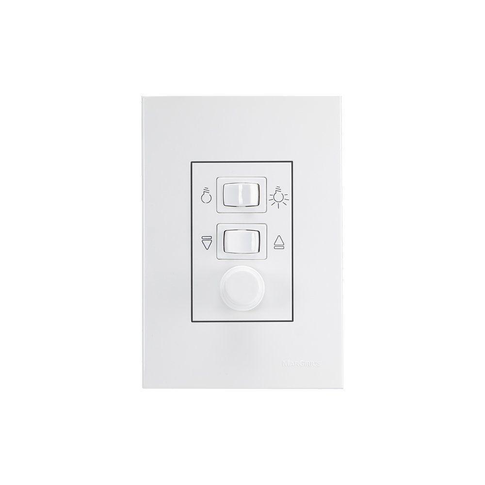 Controle De Ventilador Margirius Sleek Com Dimmer Com Placa 4x2 Branco Bivolt - 1