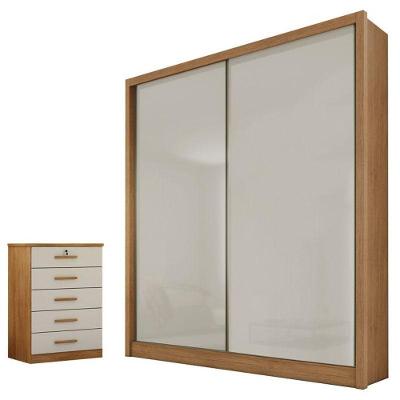 Conjunto Guarda Roupa Solteiro Toledo 2 Portas de Correr 3 Gavetas Cumaru 25 Fendi