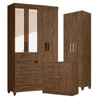 Guarda Roupa Com Espelho Solteiro Sobral Com Cômoda Vênus E Armário Multiuso New íris Castanho Wood – Moval - 1
