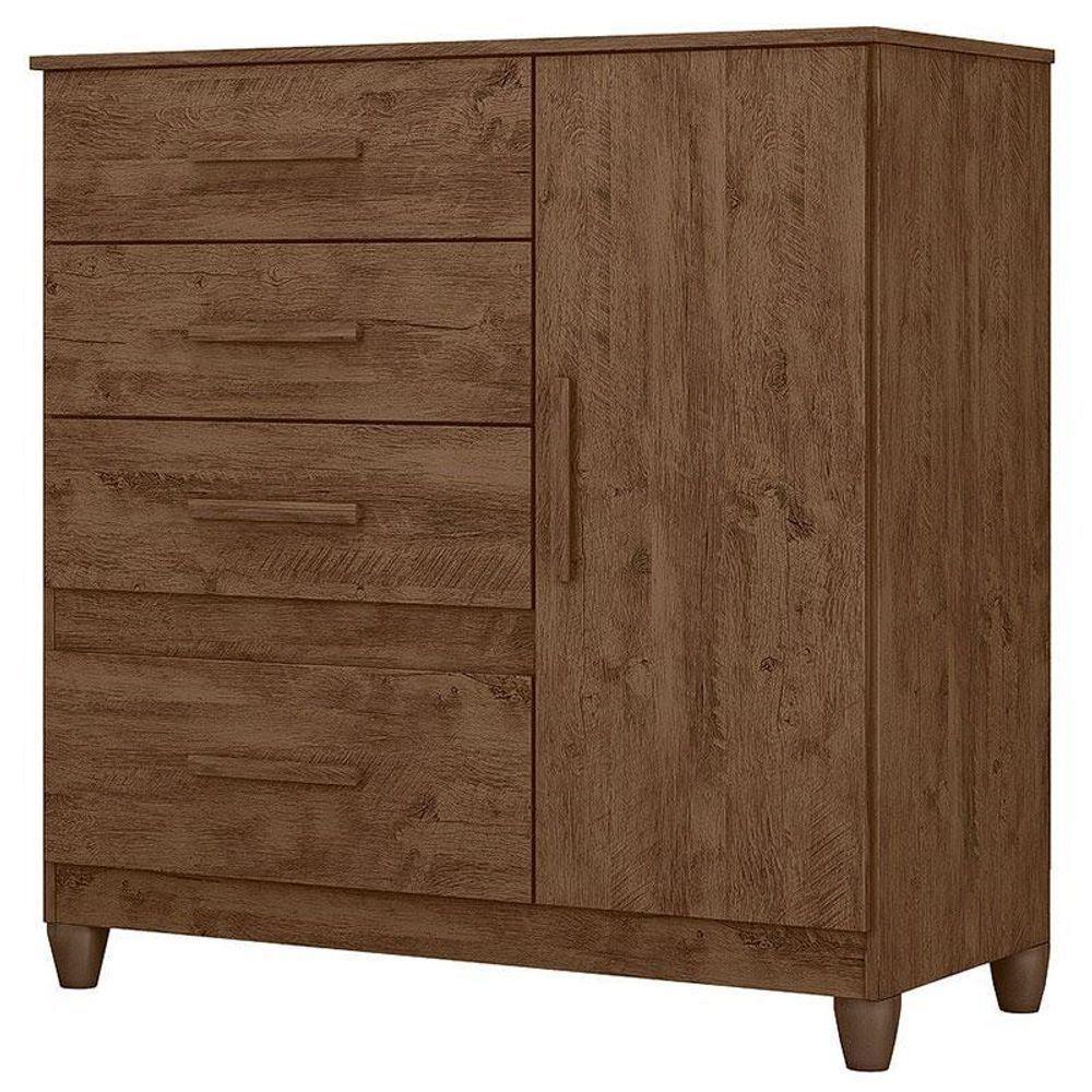 Guarda Roupa Com Espelho Solteiro Sobral Com Cômoda Vênus Com Pés E Armário Multiuso New íris Castanho Wood – Moval - 5