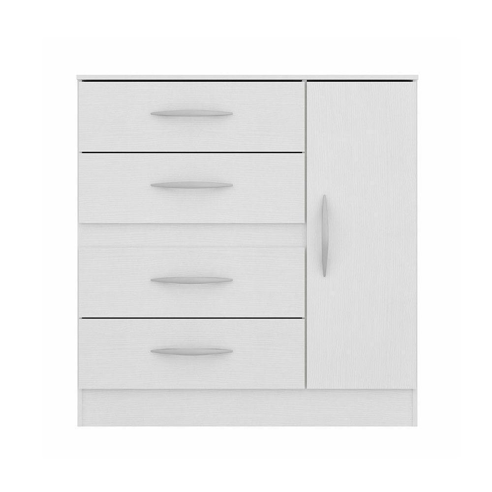 Cômoda Para Quarto 90x93cm 4 Gavetas 1 Porta Mdp Menu Móveis Branco - 1