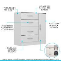 Cômoda Para Quarto 90x93cm 4 Gavetas 1 Porta Mdp Menu Móveis Branco - 2