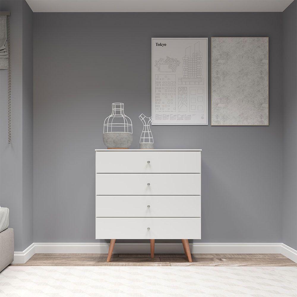 Cômoda Para Bebê Com 4 Gavetas Pés Palito Branco Menu Móveis Branco - 1