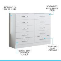 Cômoda Com 10 Gavetas Quarto Casal 117cm Mdp Menu Móveis Branco - 4