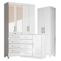 Guarda Roupa Com Espelho Infantil Sobral Com Cômoda Vênus E Armário Multiuso New íris Branco Brilho – Moval - 1
