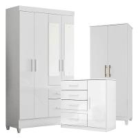Guarda Roupa Com Espelho Infantil Sobral Com Cômoda Vênus E Armário Multiuso Jade Branco Brilho – Moval - 1