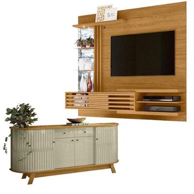 Estante Home Theater Bancada Suspensa Frizz Supreme Cumaru Com Aparador Buffet Mônaco Cumaru Opala - Madetec
