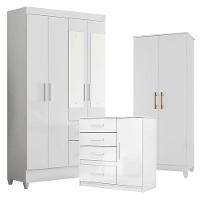 Guarda Roupa Com Espelho Infantil Madri Com Cômoda Vênus E Armário Multiuso Jade Branco Brilho – Moval - 1