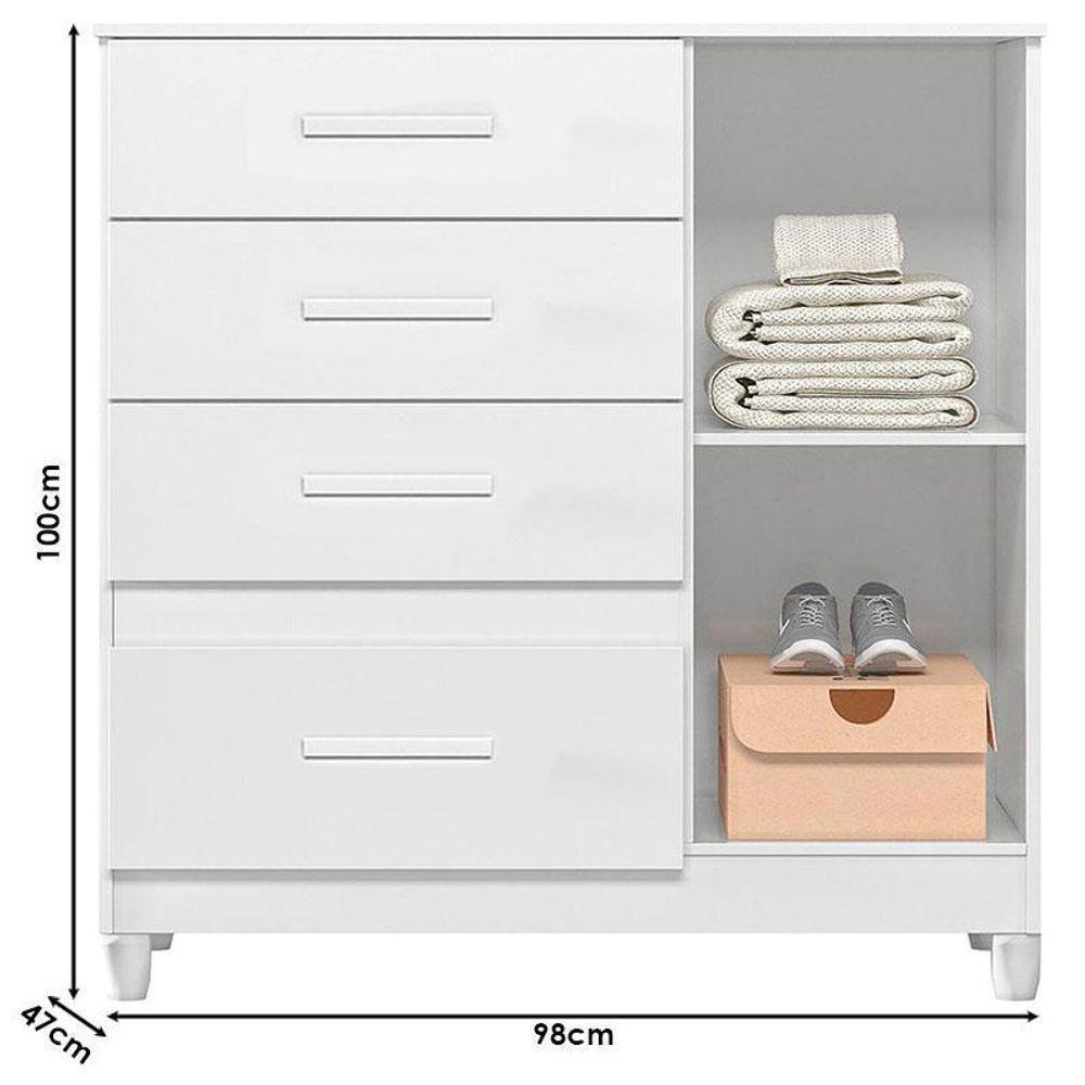 Guarda Roupa Infantil Madri Com Cômoda Vênus Com Pés E Armário Multiuso Jade Branco Brilho – Moval - 7