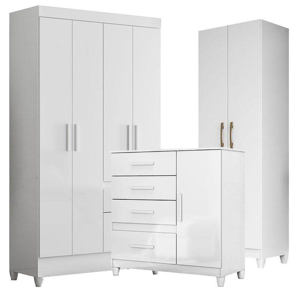Guarda Roupa Infantil Madri Com Cômoda Vênus Com Pés E Armário Multiuso New íris Branco Brilho – Moval - 1