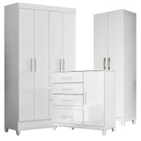 Guarda Roupa Infantil Madri Com Cômoda Vênus Com Pés E Armário Multiuso New íris Branco Brilho – Moval - 1