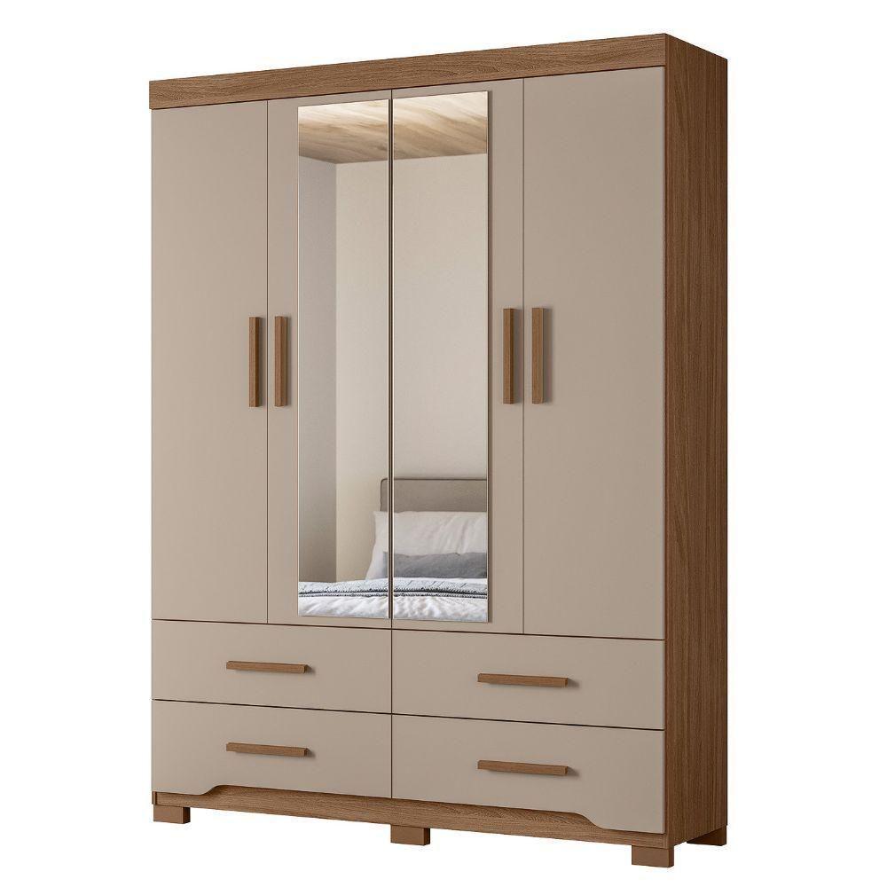 Guarda Roupa Casal 4p Espelho 157 Cm Miami Carvalho Fendi Moval - 1