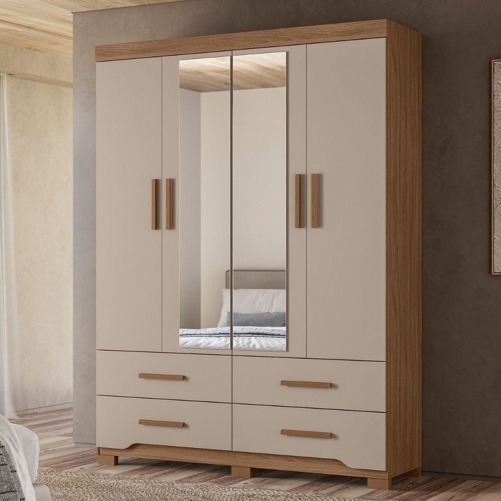 Guarda Roupa Casal 4p Espelho 157 Cm Miami Carvalho Fendi Moval - 2