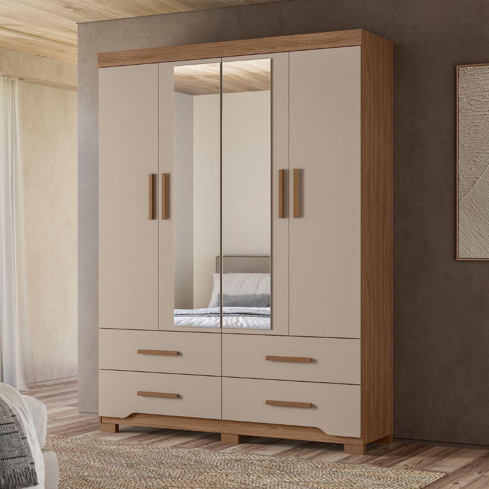 Guarda Roupa Casal 4p Espelho 157 Cm Miami Carvalho Fendi Moval - 7
