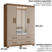 Guarda Roupa Casal 4p Espelho 157 Cm Miami Carvalho Fendi Moval - 3