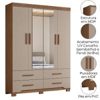Guarda Roupa Casal 4p Espelho 157 Cm Miami Carvalho Fendi Moval