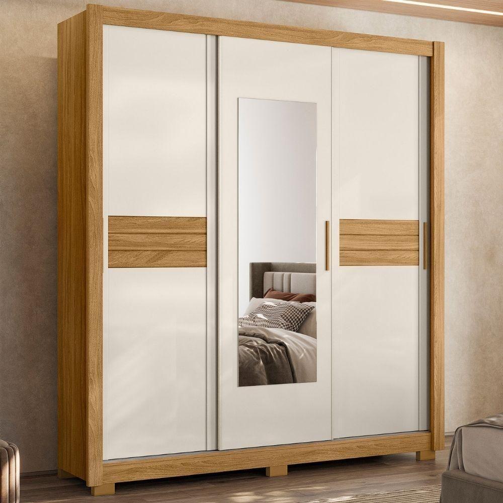 Guarda Roupa Casal 3p Espelho 202 Cm Canada Freijo Off White Moval - 2