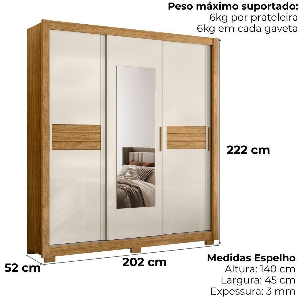 Guarda Roupa Casal 3p Espelho 202 Cm Canada Freijo Off White Moval - 3