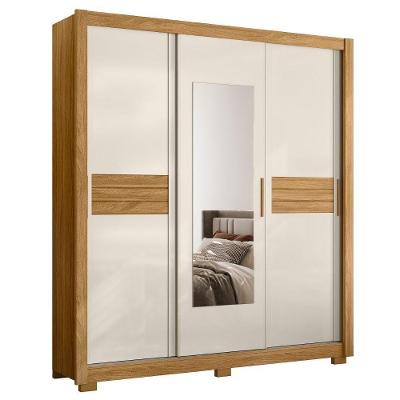 Guarda Roupa Casal 3p Espelho 202 Cm Canada Freijo Off White Moval