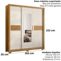 Guarda Roupa Casal 3p Espelho 202 Cm Canada Freijo Off White Moval - 3