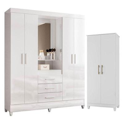 Guarda Roupa Casal Capelinha Capri E Armário Multiuso Jade Branco Brilho – Moval