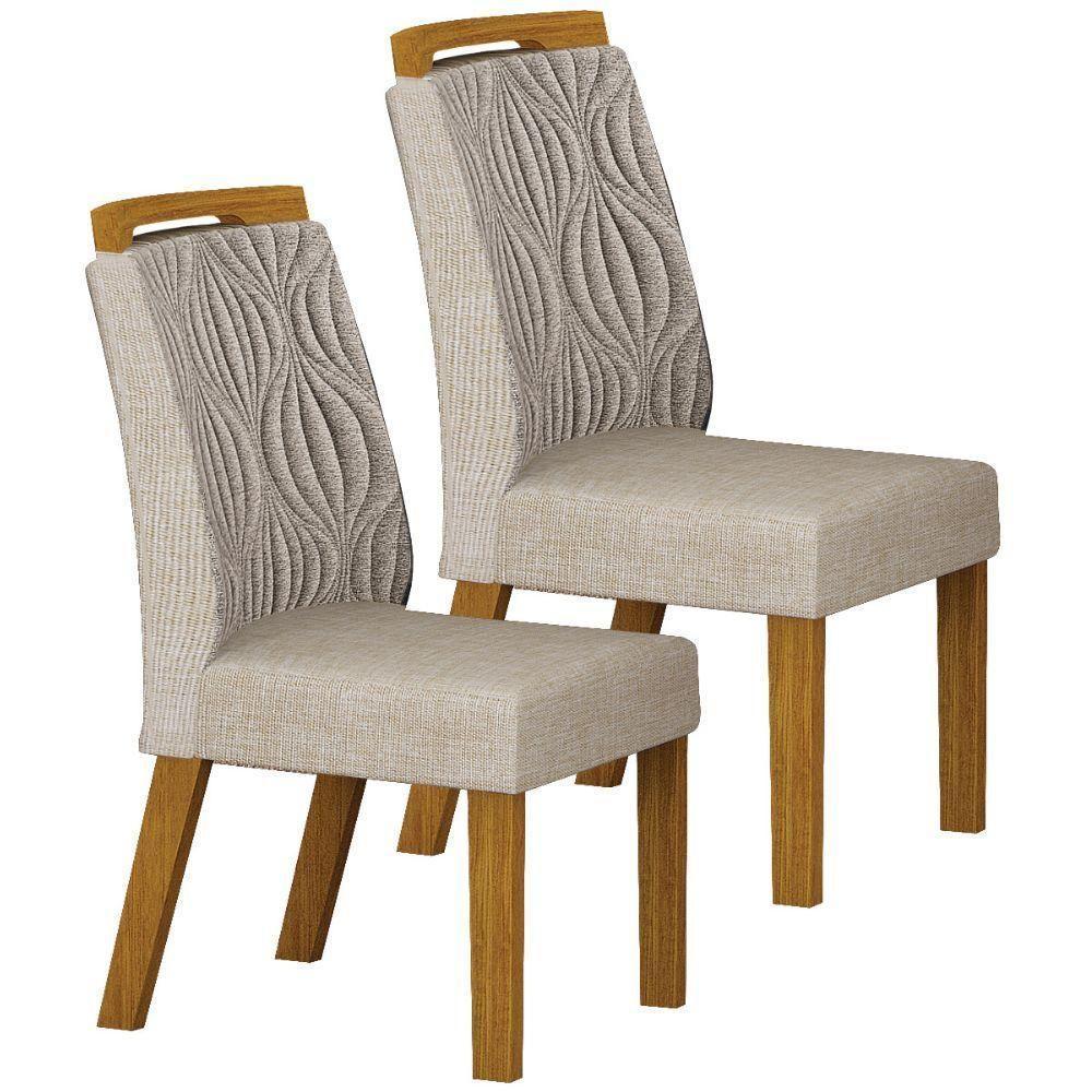Conjunto 2 Cadeiras De Jantar Ilhéus Linho Palha Pés Em Madeira Leifer Móveis - 1