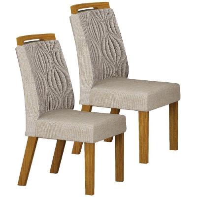 Conjunto 2 Cadeiras De Jantar Ilhéus Linho Palha Pés Em Madeira Leifer Móveis