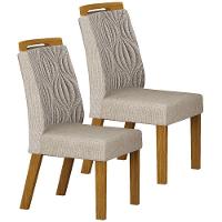 Conjunto 2 Cadeiras De Jantar Ilhéus Linho Palha Pés Em Madeira Leifer Móveis - 1