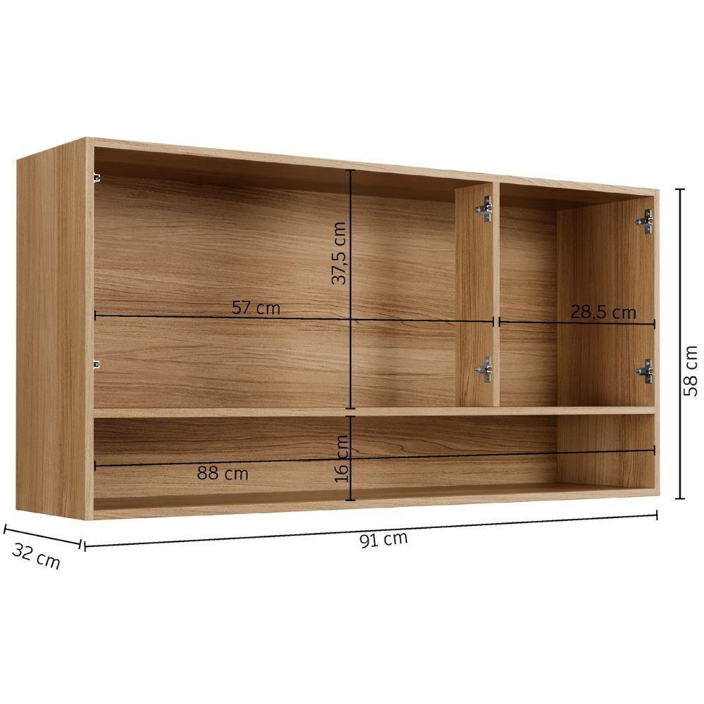 Armário Aéreo New 3 Portas Cinamomo Grafite Arte Móveis - 3