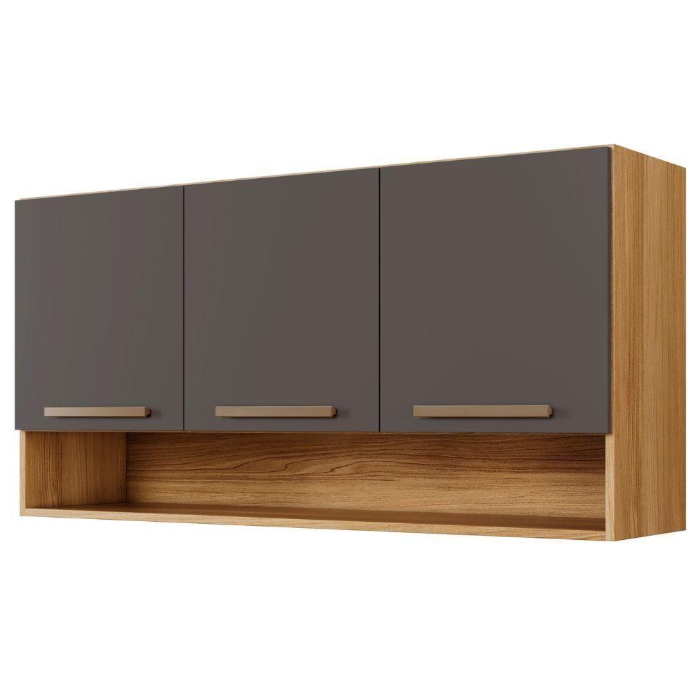 Armário Aéreo New 3 Portas Cinamomo Grafite Arte Móveis - 5