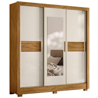 Guarda Roupa Casal 3p Espelho 202 Cm Bahamas Freijo Off White Moval