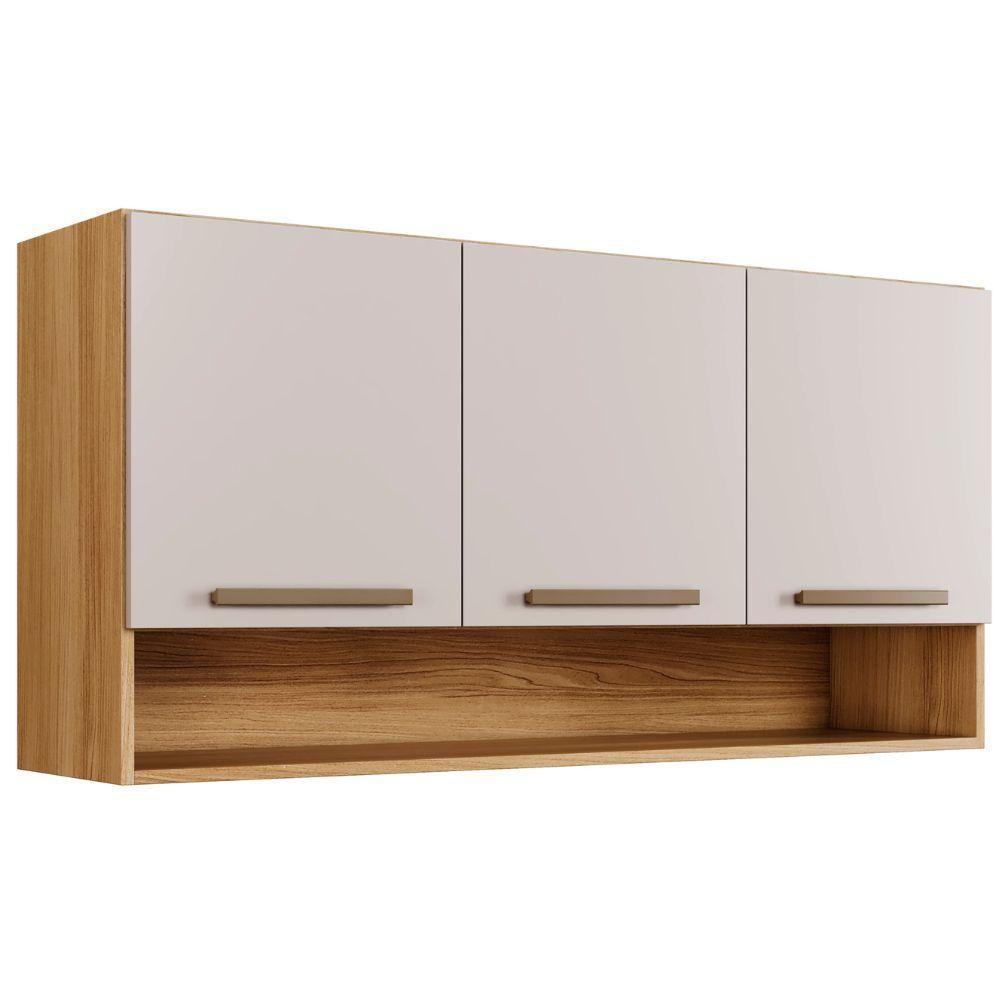 Armário Aéreo New 3 Portas Cinamomo Off White Arte Móveis - 1