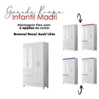 Guarda Roupa Com Espelho Infantil Madri Com Cômoda Texas E Armário Multiuso New íris Branco Brilho – Moval - 3